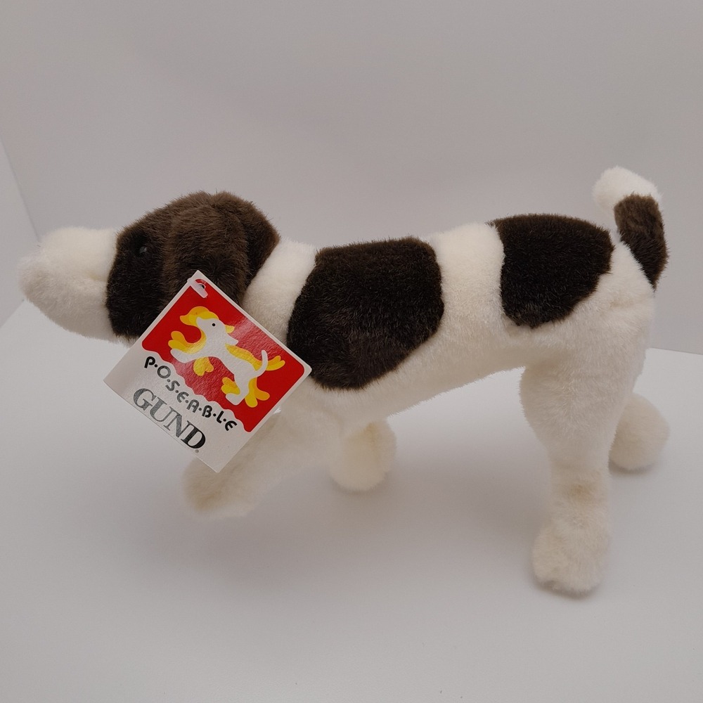 Vintage GUND Poseable Dog Plush 10" White Brown Style 9021 - 1991 NWT - Picture 12 of 15
